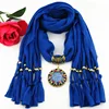 Big acylic round pendant costume scarf solid blue pendant long scarves diy wrap women scarves for winter