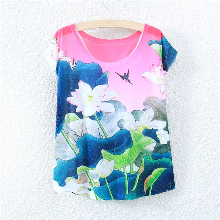 Fashion Summer Style Colorful T Shirt Women Short Sleeve Chinese Painting Printed Women T Shirts Casual Ladies Tops Plus Size