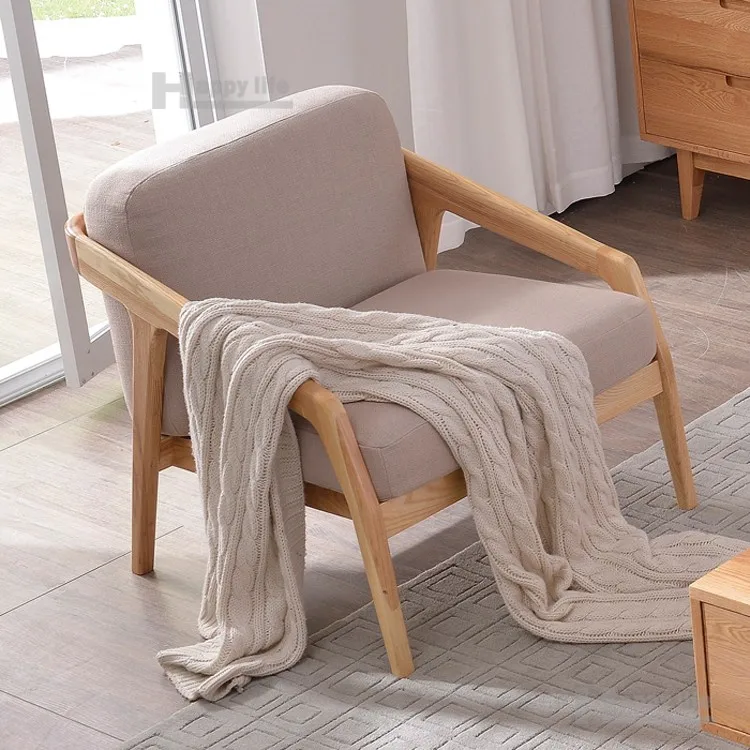 2016 Scandinavian Living Room Furniture Fabric Single Seater Wood Sofa 