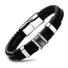 Hot Sale Trendy Cheap Magnetic Clasp Braided Black Men Bracelet Leather Bangle With casting accessories