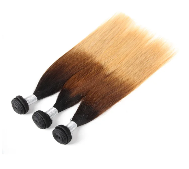 100 Human Light Brown Mixed Color Hair Weave Extensions 1b 4 27