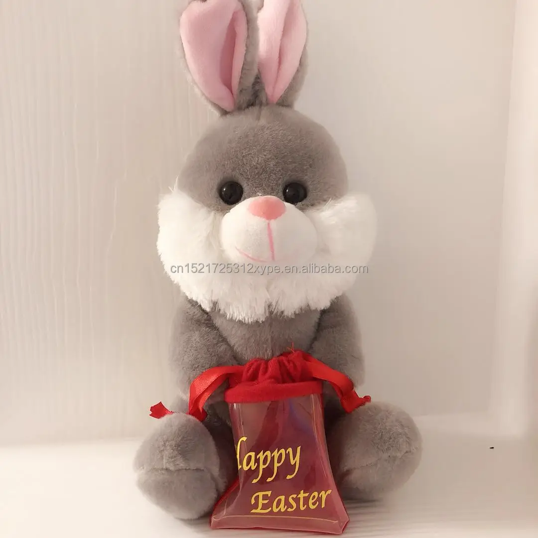 happy easter! promotion bunny rabbit plush toy with logo basket