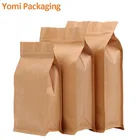 biodegradable printed kraft paper flat bottom box pouch quad seal bag