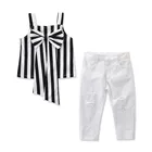 2019 hot sale summer baby clothes wholesale long pants stripe sleeveless girls clothing set kid clothing set