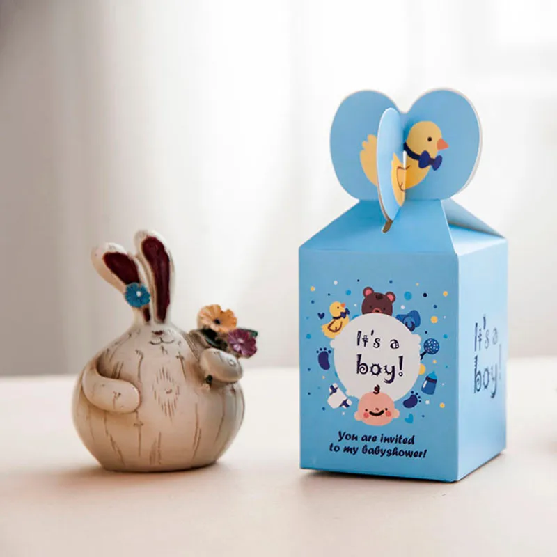 blue pink paper gift box baby shower favors sweet