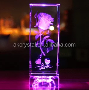engraved inside with led light base 3d laser crystal glass cube
