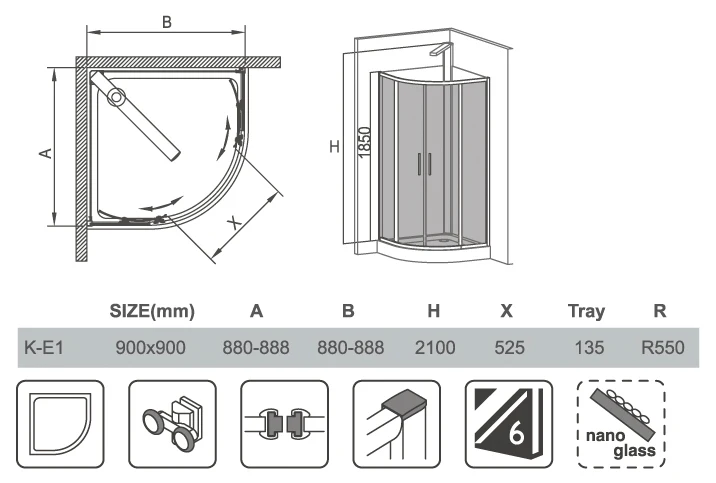 Factory specializing made 2 sided textured shower enclosure custom color standard size glass door