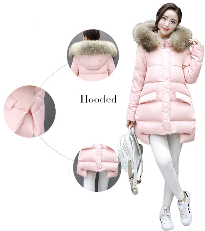 W.Jacinthe White Duck Down Jacket Zipper Hooded Cloak Styple Winter Jacket Korea Causal Women Clothes Black Pink Grey Sky Blue (3)