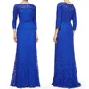 A line evening gown maxi dress 3/4 sleeve lace royal blue long evening dress