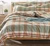 100%cotton Stone Washed bed Linen Preshrunk Bedding plaid sets bed sheet