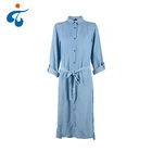 New model fashion long sleeve stripe summer maxi denim woman long dress