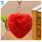 Promotion Custom Colorful Heart Shaped Fur Pompom Keychain