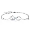 925 Sterling Silver Infinity Heart Endless Love Symbol Charm Adjustable Bracelet White Gold Plated Women Gift