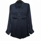 Women's Clothing Manufacturer Hot Pure Silk Satin Stone Washed Formal Basic Shirt in Dark Blue Colour for Female