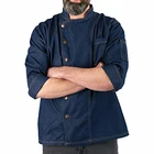 Fashion Restaurant Hotel Fabric Long Sleeve Jacket Uniform Denim Chef Coat with custom logo