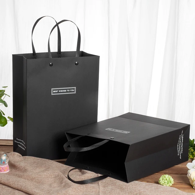 factory made paper matt black custom gift bag with logo