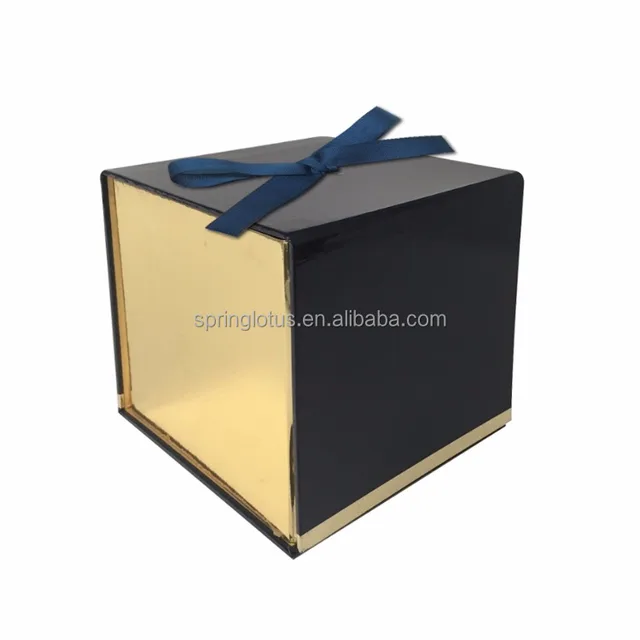 custom hinged paper gift packaging box with ribbon