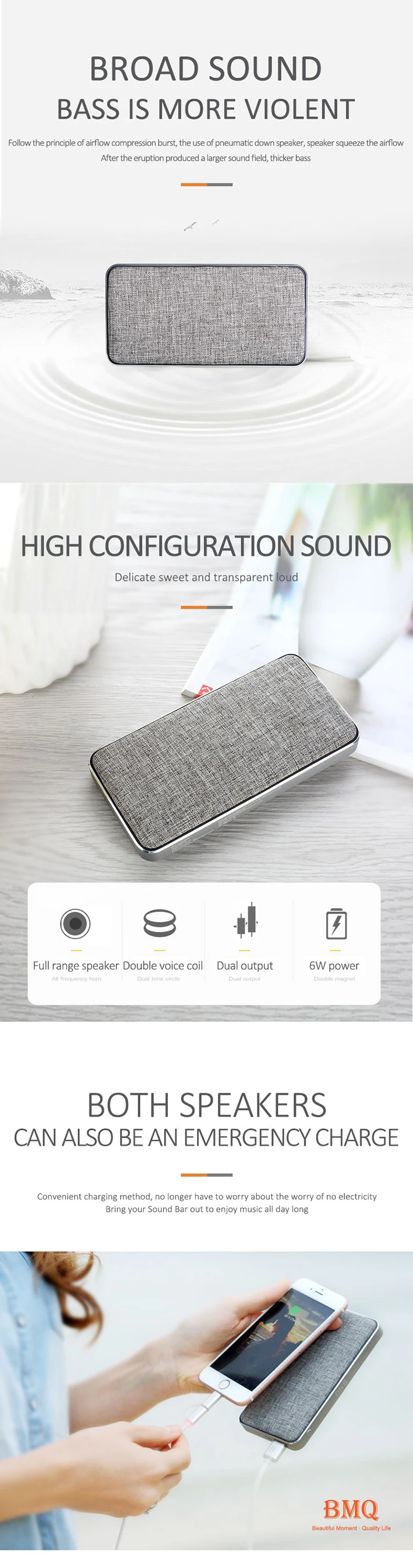 BMQ new portable mini fabric mobile power subwoofer wireless bluetooth speaker - ANKUX.COM