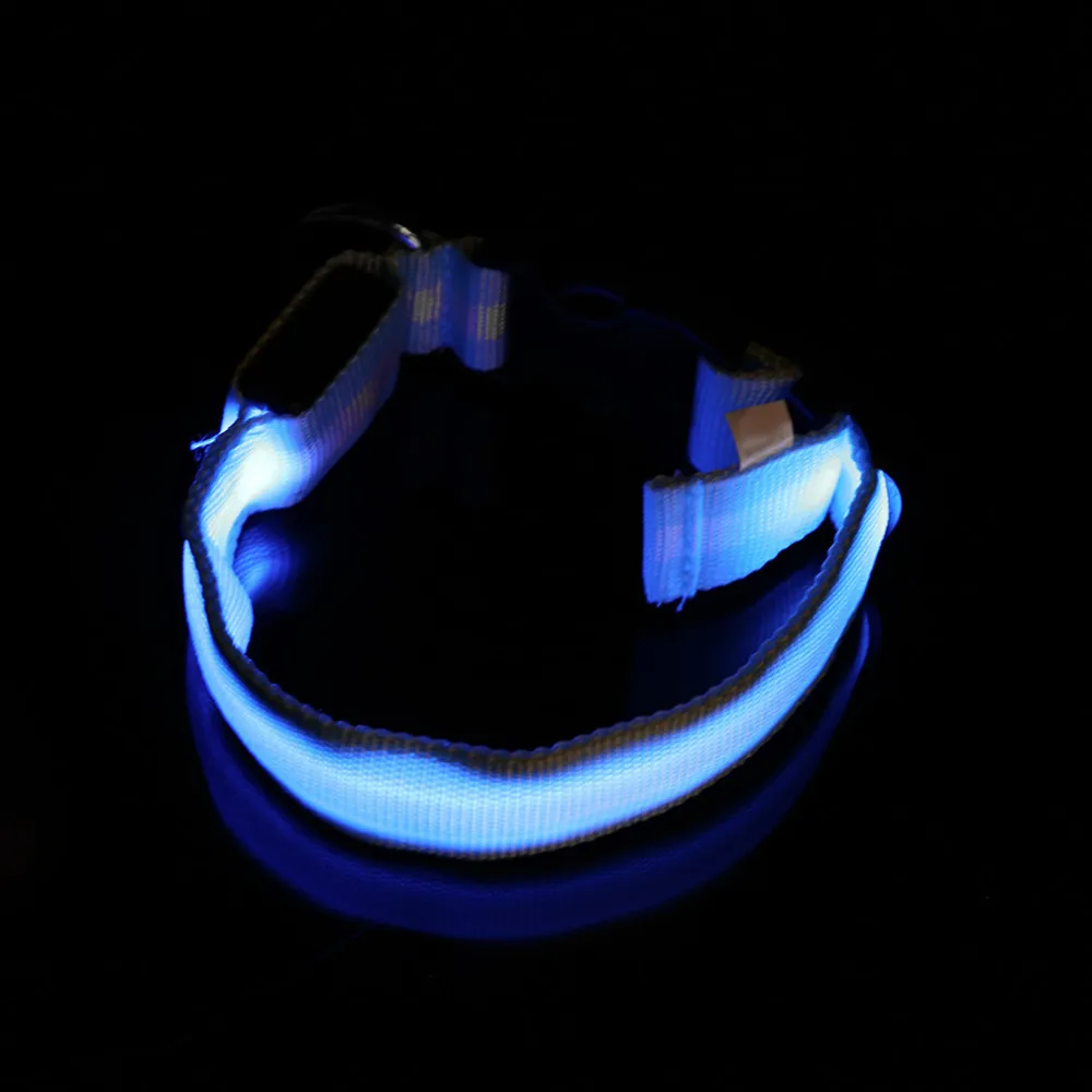LED Nylon Pet Dog Collar Night Safety LED Light-up Flashing Glow in the Dark Lighted Dog Collars Free shipping