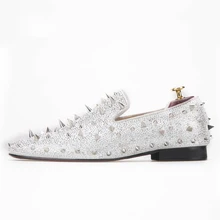 silver men spikes leather casual shoes