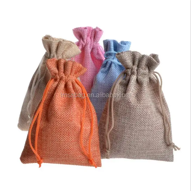 cotton and linen gift bags drawstring jute muslin bags burlap