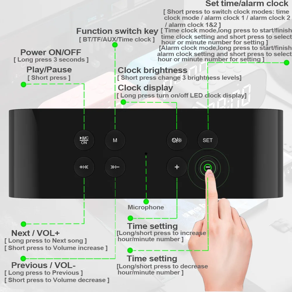 Portable Mirror LED display time wireless Handsfree call vibrant usb alarm clock speakers - ANKUX.COM
