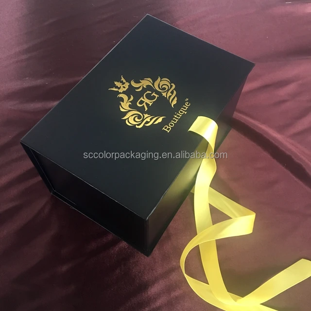 black luxury customer made ribbon gift packaging box wholesale