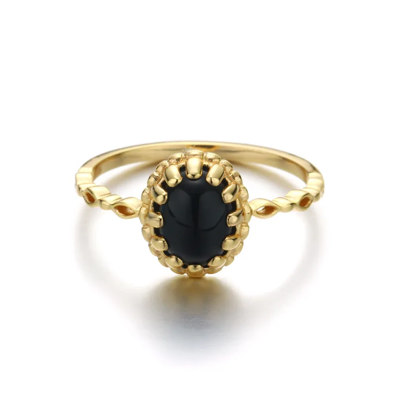 Момент ювелирные изделия золотые кольца с большим овальным Камнем Черный агат кольцо большой камень конструкции для женщин