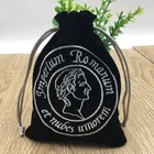 Black Velvet Bag with Silver Embroidery Logo