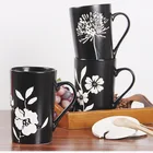 450ml matt black mug ceramic with white handpainting flower made in Liling W0693