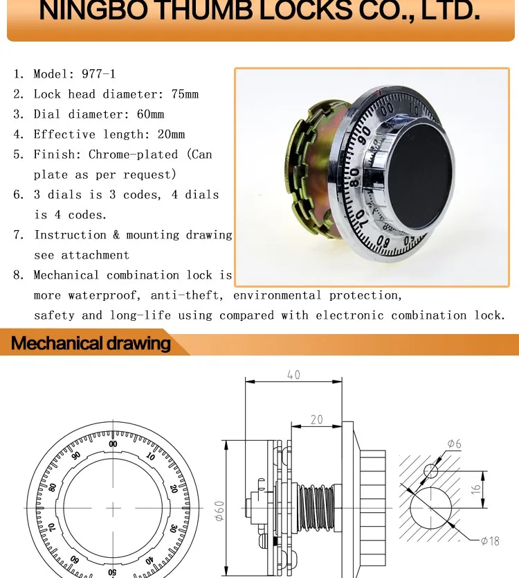 Cheap Size 75x60x20 Turn Combination Locks (9771) Buy Lock