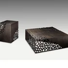 Modern design for living room square solid bamboo furniture carved lattice coffee table