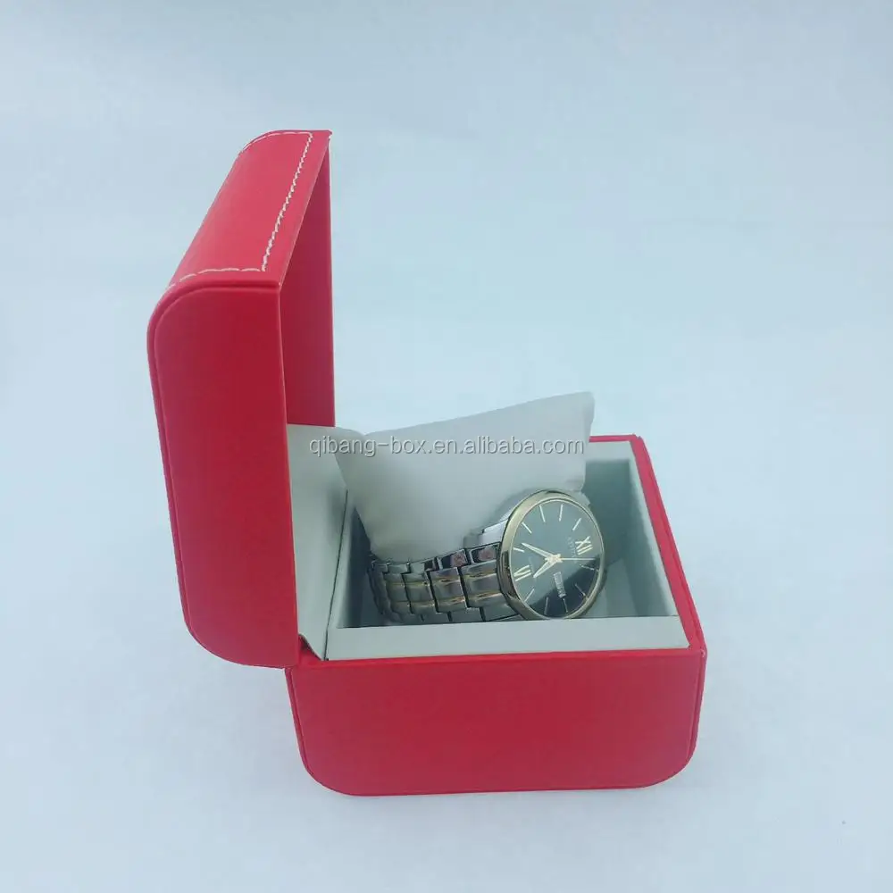 wholesale luxury red soft pu leather watch tin box packaging box