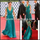 Sexy v-neck short sleeve turquoise chiffon sheer lace evening dress