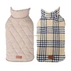 Reversible British Style Grid Water Repellent Quilted Winter Dog Jacket Clothes for Pet