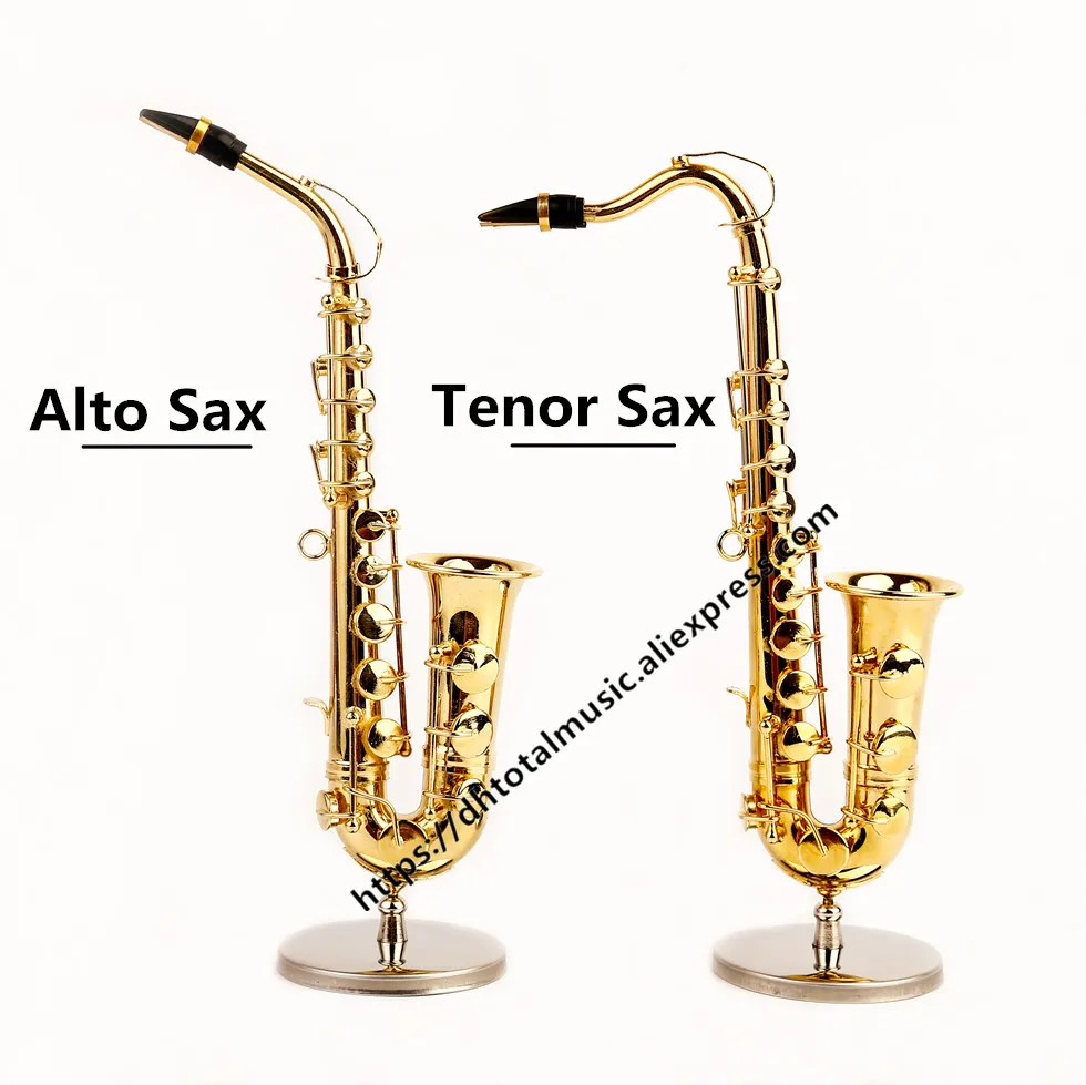 Miniature Alto Saxophone Replica with Stand Gift for Birthday for Kids Exquisite Workmanship Decoration for Music Room/Music Store Desktop Decor