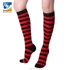 Custom black red striped cotton woman knee high sock