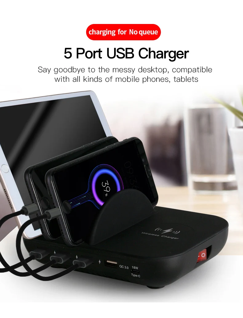 5 ports Publics Téléphone Portable Téléphone Portable Sans Fil Chargeur Multi-usb Dock De Charge de Banque de Puissance de Station D'accueil - ANKUX Tech Co., Ltd
