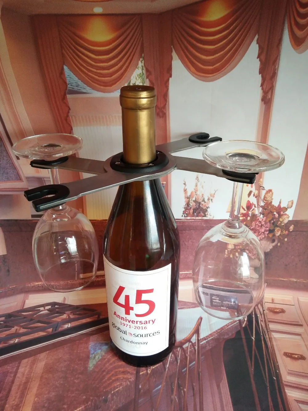 collapsilbe stainless steel wine bottle glass holder