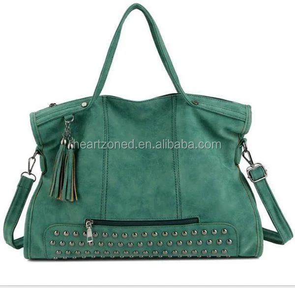 glamorous green grey women shopping canvas rivet handle bags