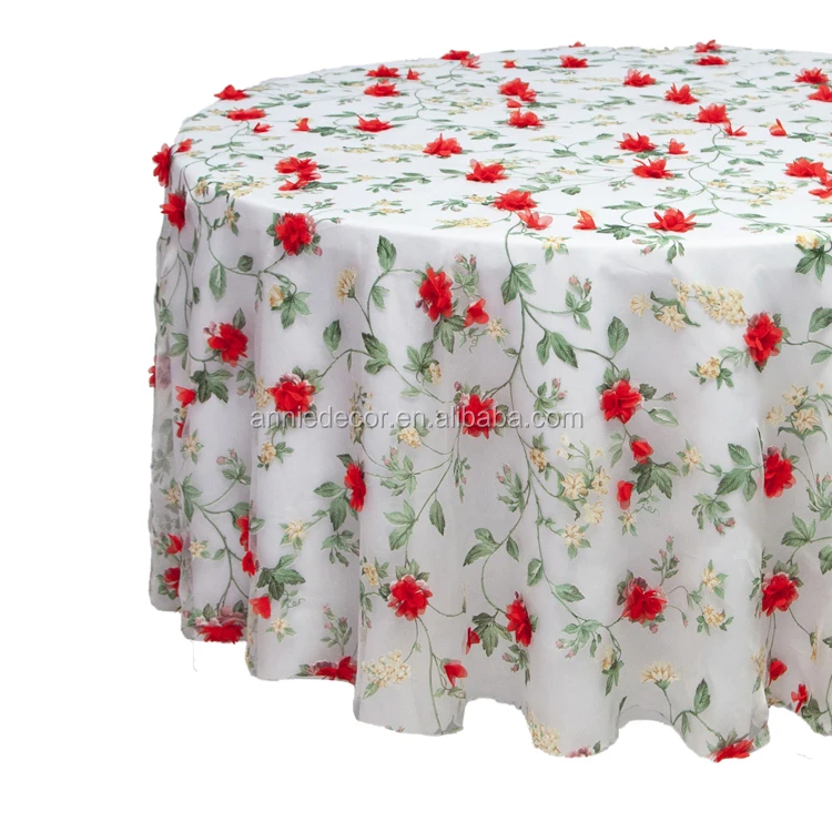 Wholesale flower embroidered organza wedding tablecloth