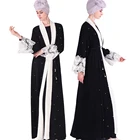 2019 Latest designs muslim women kimono abaya long cardigan matching lace with high quality beading black nida