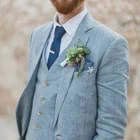 Coat Pant Designs Light Blue Linen Groom Wedding Suits for Men