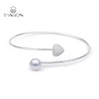 Heart Shape Freshwater Round Pearl Kids Bead Charm Sterling Silver Bracelet