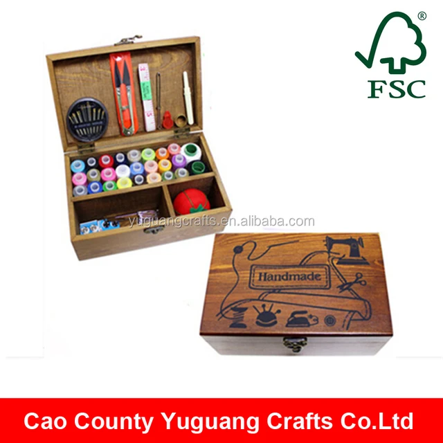 yuguang crafts handmade silk print logo wood sewing thread box