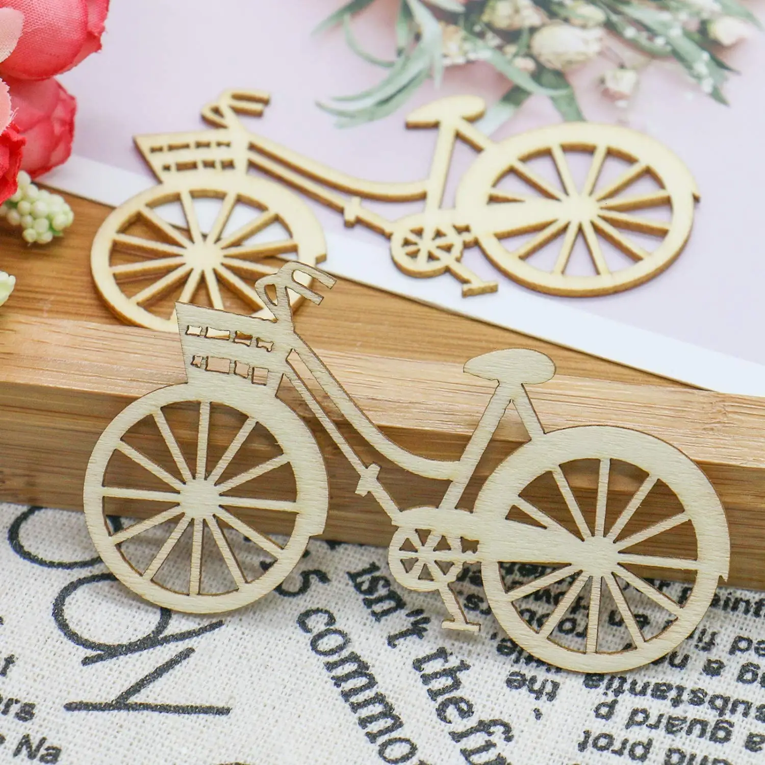10 件木制自行车自行车镂空单板切片工艺品点缀 diy 手工装饰装饰婚礼