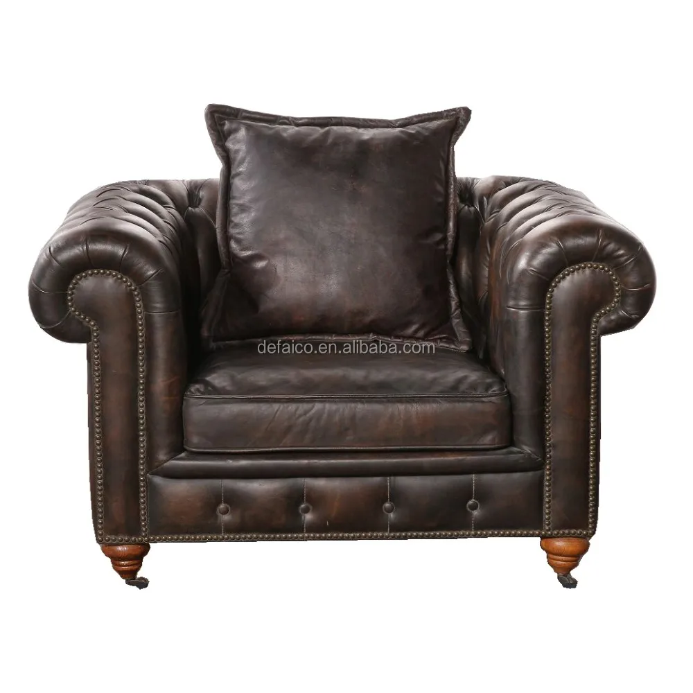 vintage chesterfield style leather furniture couch with pillow