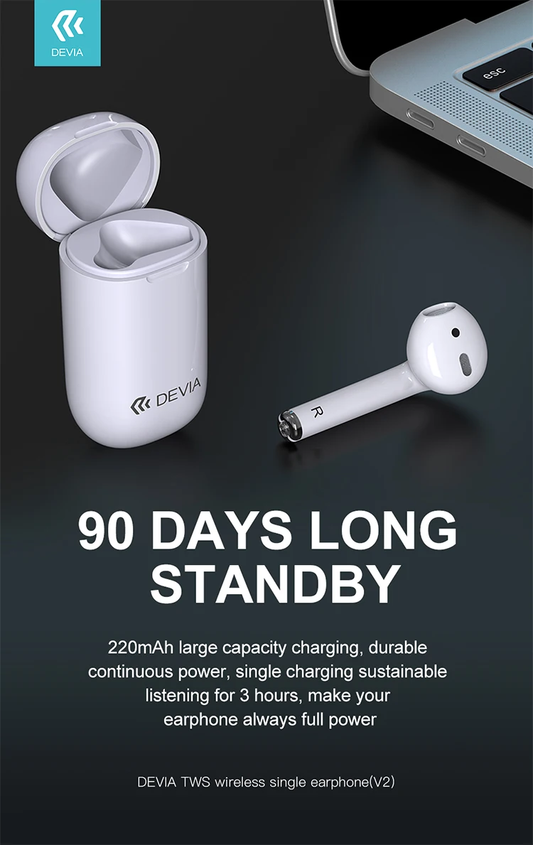 Devia in ear stereo bluetooth wireless earbuds single earphone - ANKUX.COM