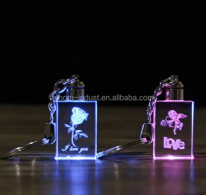 engraved personalized name custom logo led crystal key chain