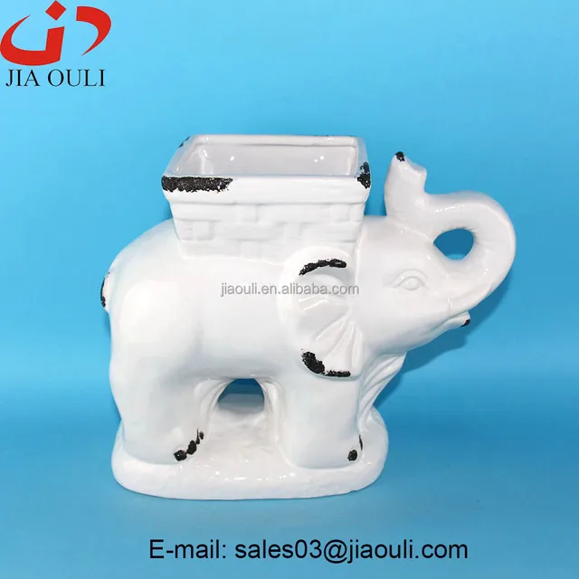 white antique ceramic flower pots, elephant planter pot